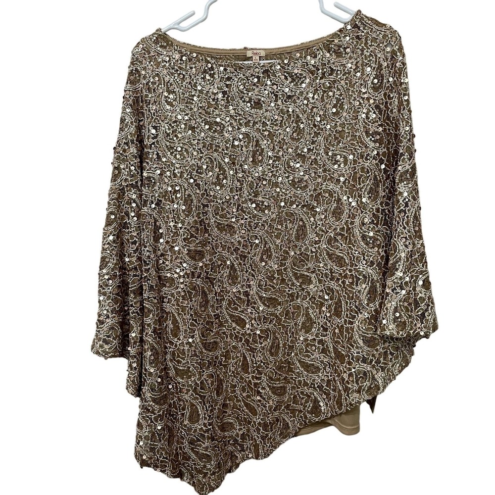 Reba Opulent Hues NEW Vintage Top Size Large Sequence Glam Rose Gold USA‎